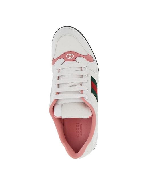 Gucci White 'Screener' Sneakers With Web Ribbon Detail