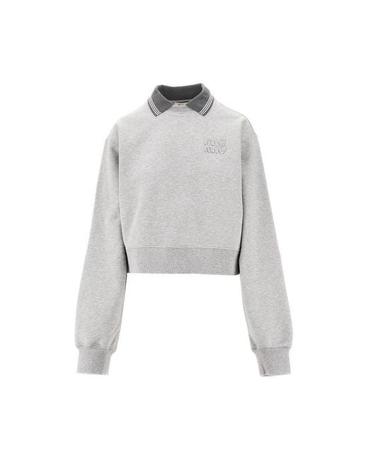 Miu Miu Gray Mélange Jersey Cropped Sweatshirt