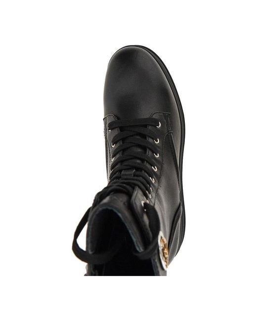Pinko Black Leather Ankle Boots With Love Birds Detail
