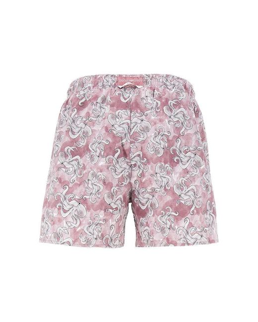 Emporio Armani Purple Sea Animals Print Swimshorts for men