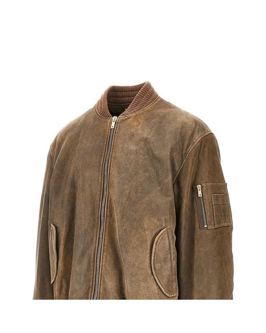 Golden Goose Deluxe Brand Brown Vintage-Effect Leather Bomber Jacket for men