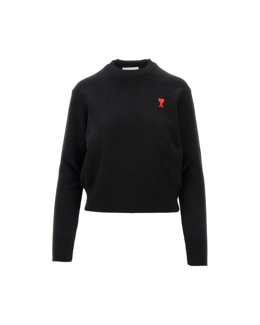 AMI Black ' De Coeur' Merino Wool Sweater