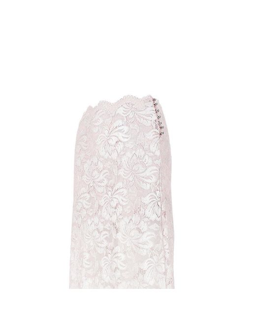 Rabanne White Mettalized Lace Midi Skirt