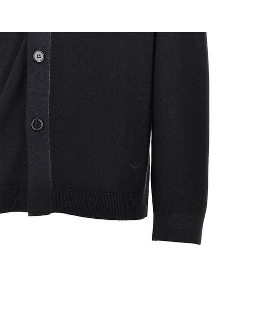 Emporio Armani Black Virgin Wool Knitting Cardigan for men