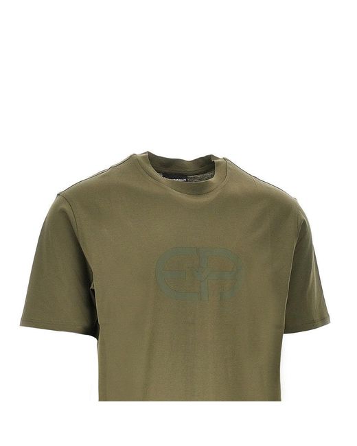 Emporio Armani Green Lyocell-Blend Jersey T-Shirt With Logo Print for men