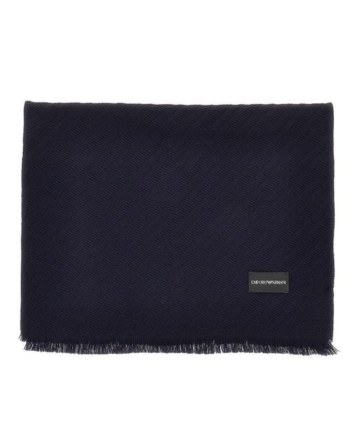 Emporio Armani Blue Jacquard Wool Scarf for men
