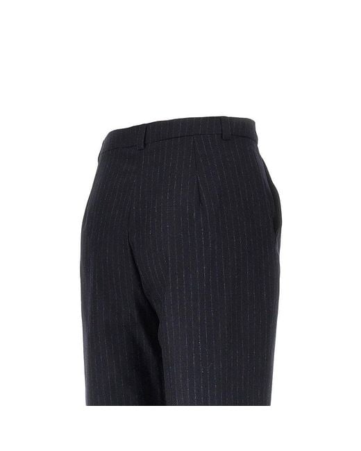 Emporio Armani Blue Wool-Blend Pants With Pinstriped Motif