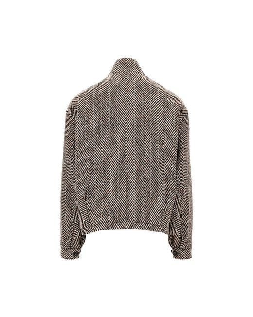 Emporio Armani Brown Knitted Blouson With Chevron Motif for men