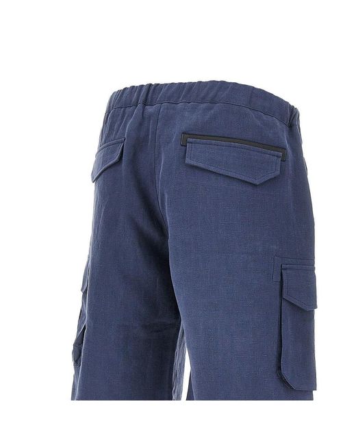 Sease Blue Linen Cargo Shorts With Belt for men