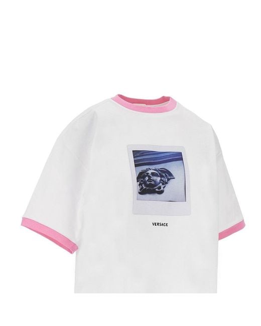 Versace White Cotton T-Shirt With 'Medusa Polaroid' Print