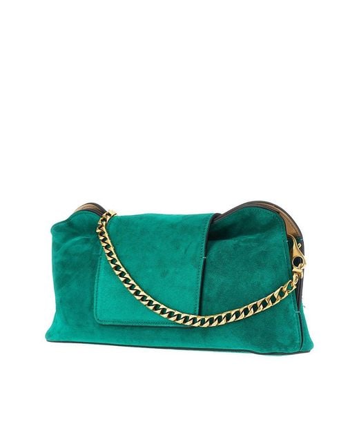 Versace Green Embroidered Suede Leather 'Vivian' Clutch