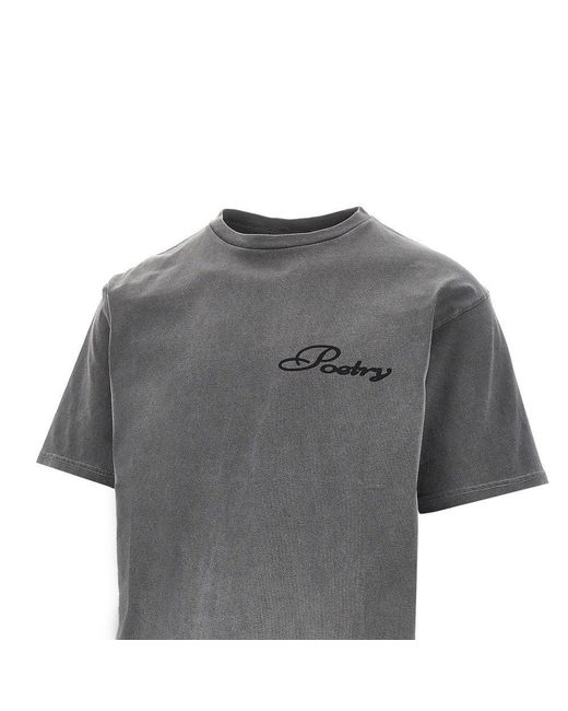 Public Possession Gray Cotton T-Shirt With 'Poetry' Print for men