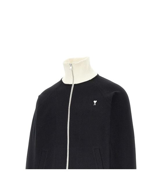 AMI Black De Coeur Embroidery Full-Zip Sweatshirt for men