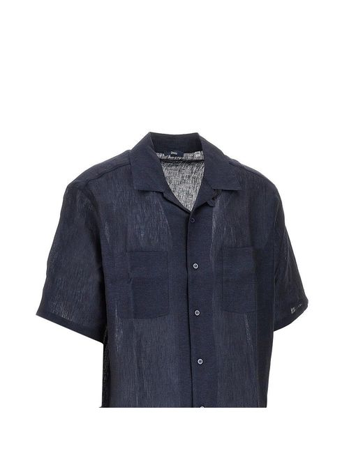Herno Blue Summer Linen Short-Sleeved Shirt for men