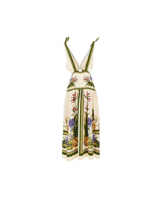 Farm Rio Metallic Tropical Scarf Print Linen-Blend Dress