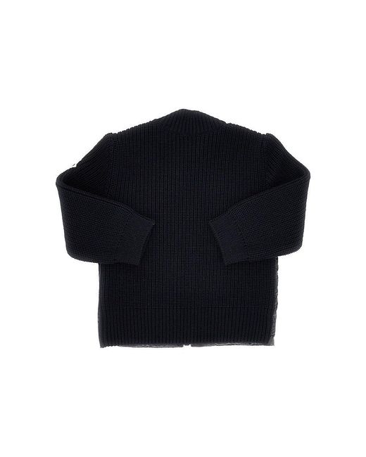 Moncler Black Ribbed Wool And Padded Nylon Cardigan Kids