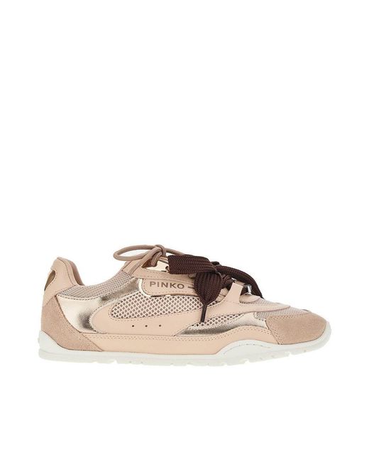 Pinko Brown Leather And Mesh Sneakers