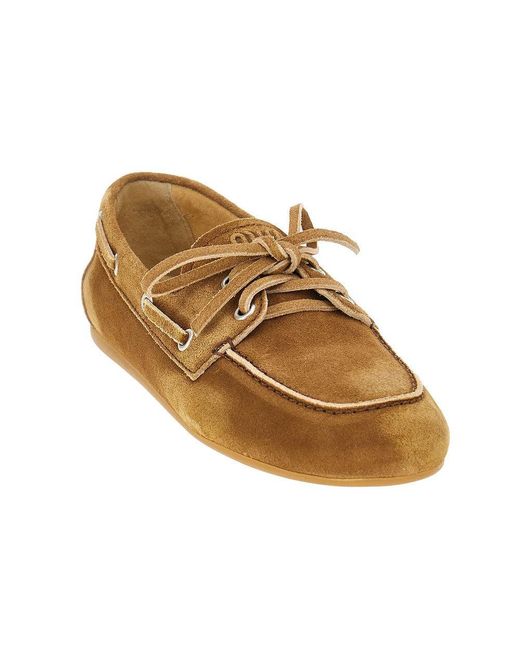 Miu Miu Brown Suede Leather Deck Shoes