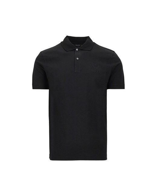 Gucci Black Cotton Jersey Polo Shirt With Logo Embroidery for men