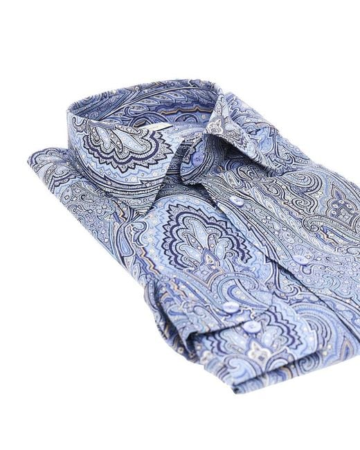 Etro Blue Paisley Cotton Shirt for men