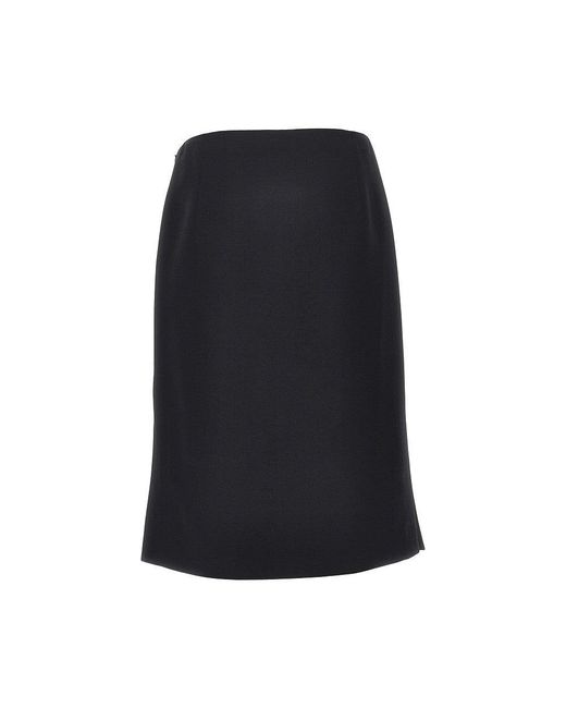 Fendi Black Grain De Poudre Wool And Silk Midi Skirt