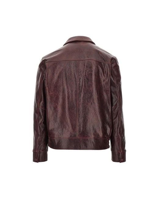 Emporio Armani Brown Leather Jacket With Wrinkled Effect for men
