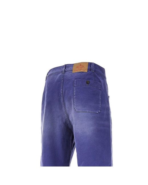 Prada Blue Old-Effect Twill Pants for men