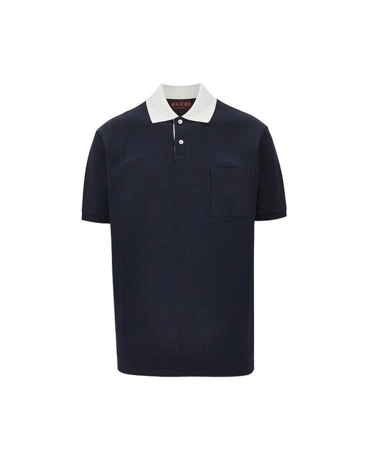 Gucci Blue Stretch Piquet Polo Shirt for men