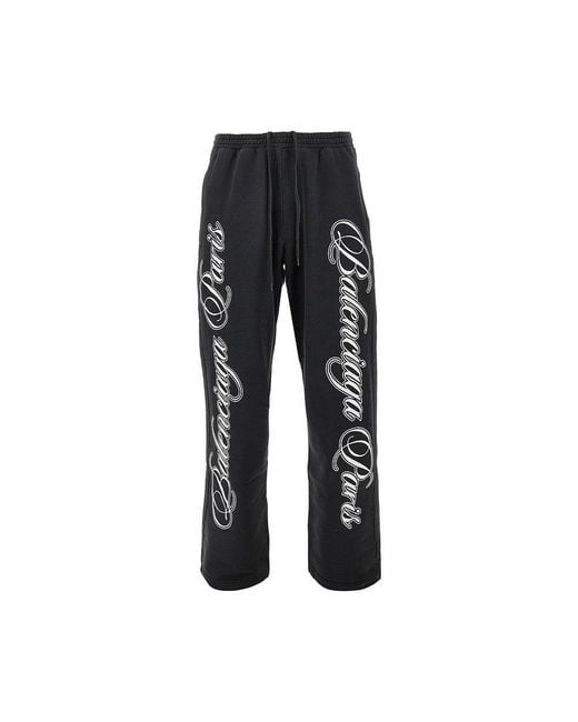 Balenciaga Black 'Cursive' Embroidery Baggy Fit Sweatpants for men