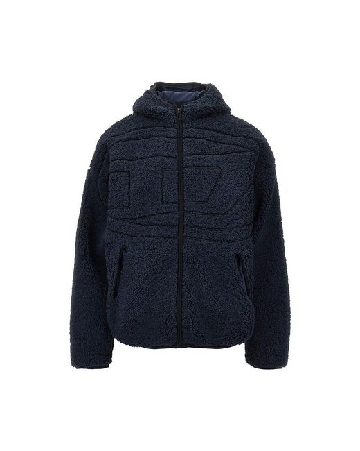 DIESEL Blue 'Zat' Teddy Fleece Blouson Jacket for men