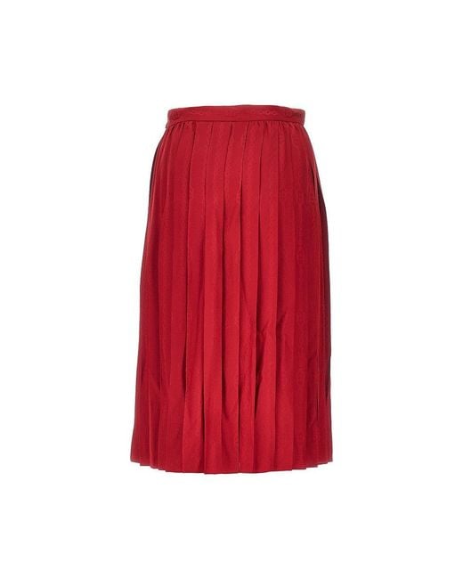 Gucci Red Jacquard Silk Midi Skirt