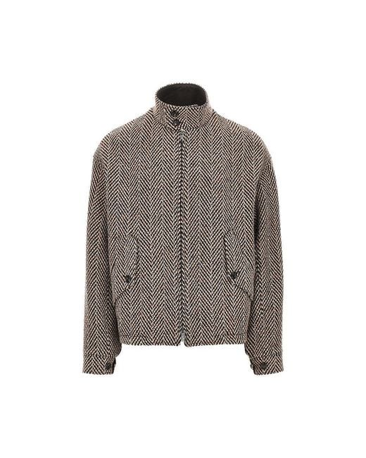 Emporio Armani Brown Knitted Blouson With Chevron Motif for men