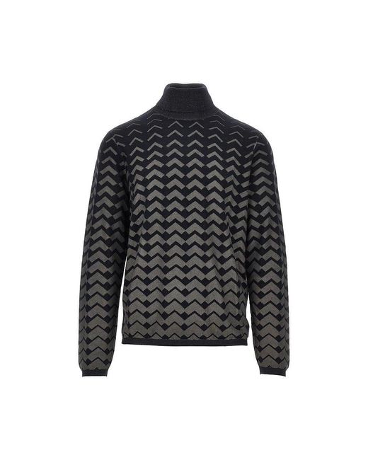 Emporio Armani Black Knitted Turtleneck With Chevron Motif for men