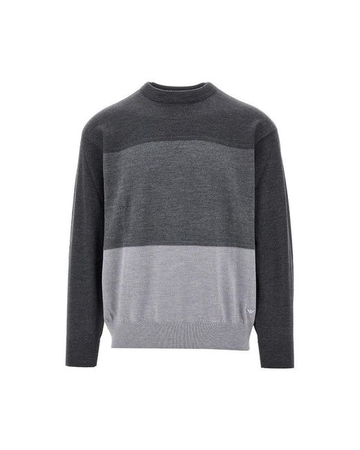 Emporio Armani Gray Three-Shade Virgin Wool Crew-Neck Sweater for men