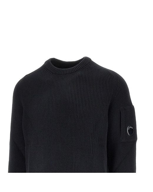 C P Company Blue Knitted Sweater With Nfc Lens for men