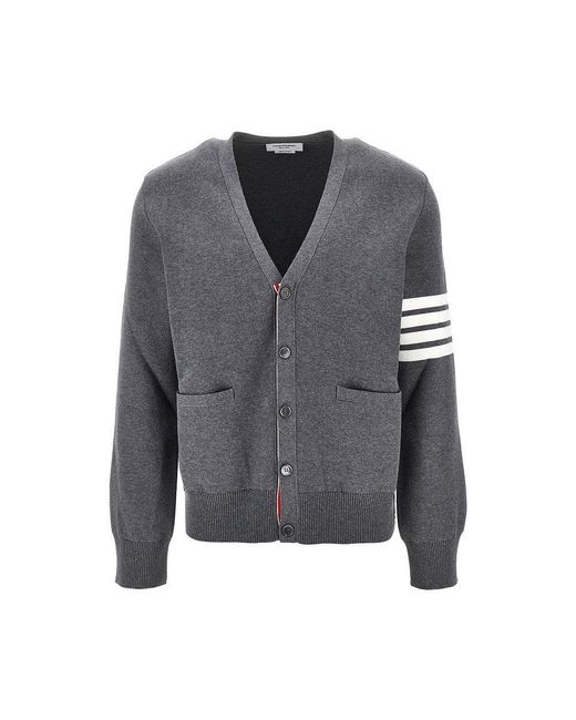 Thom Browne Gray Cotton Cardigan With 4 Bar Detail for men