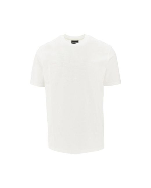 Emporio Armani White Jacquard Eagle T-Shirt for men