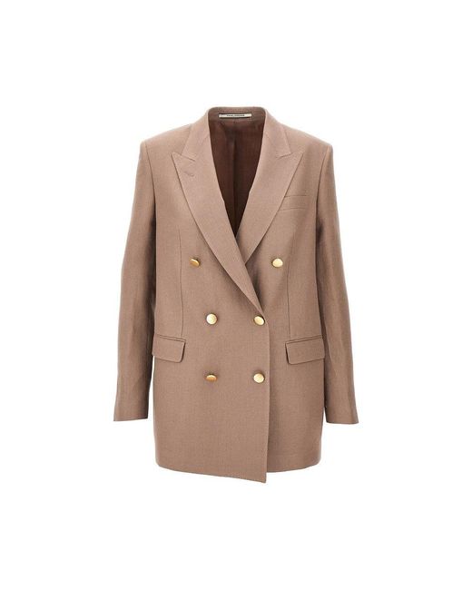 Tagliatore 'Jasmine' Double-Breasted Linen Jacket in Brown