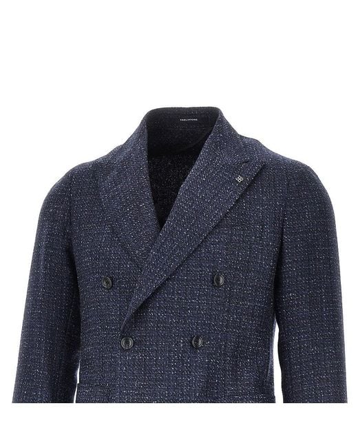 Tagliatore Blue Tweed Double-Breasted Jacket for men