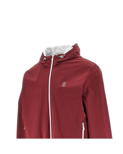 Brunello Cucinelli Red Bonded Nylon Blouson Jacket for men