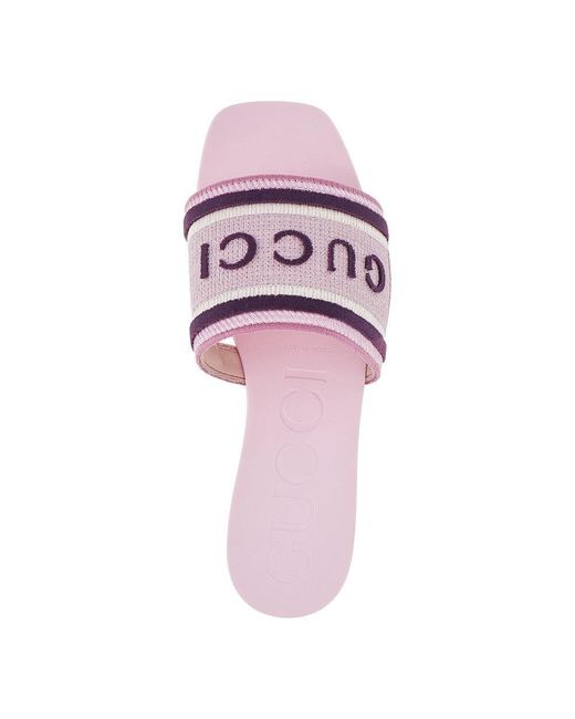 Gucci Purple Fabric And Rubber Slides