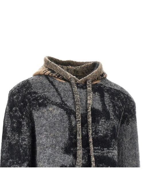 Laneus Black Mohair-Blend Sweatshirt With Jacquard Motif for men