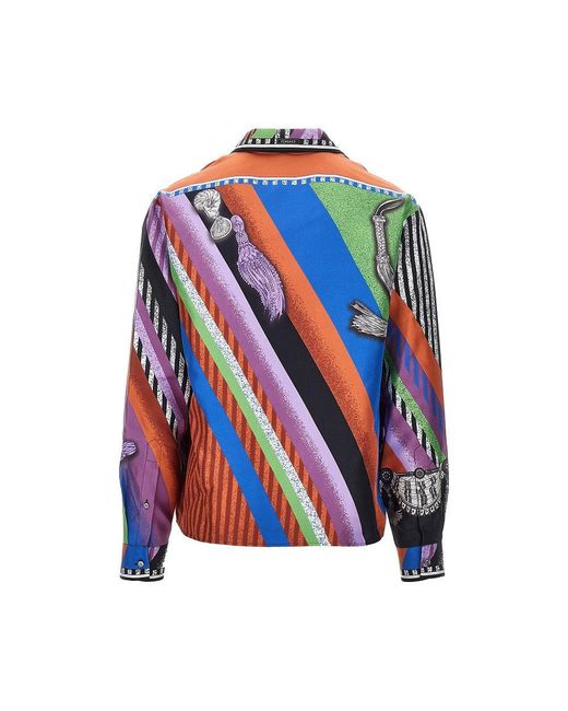 Versace Blue Silk Twill Shirt With Formula 6 Print for men