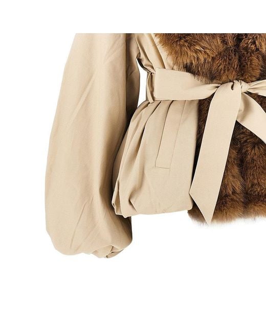 ROTATE BIRGER CHRISTENSEN Brown Faux Fur Collar Twill Jacket