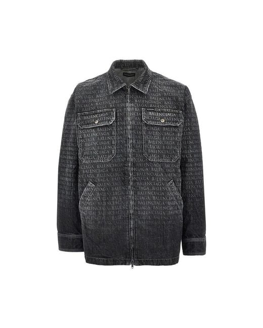 Balenciaga Black Logo Print Denim Overshirt for men