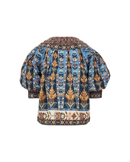 Farm Rio Blue Tapestry Short Sleeve Blouse