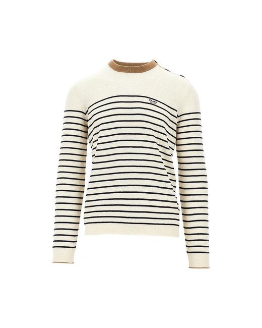 Prada White Linen-Blend Marinière Sweater for men