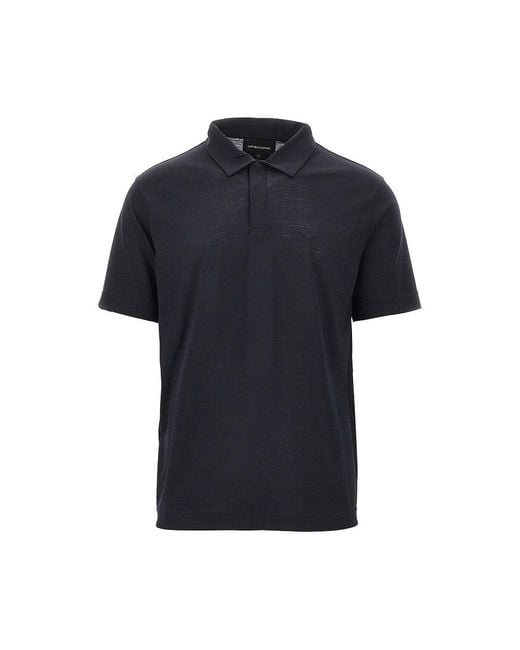 Emporio Armani Blue Wool Jersey Polo Shirt for men