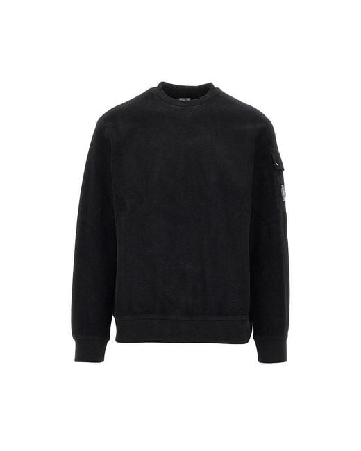 C P Company Black Crewneck Cotton Sweatshirt With Nfc Lens for men