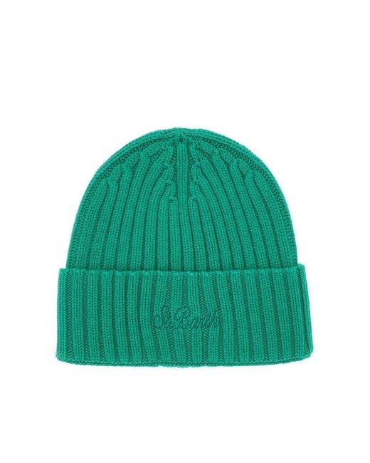 Mc2 Saint Barth Green Logo Embroidery Wool-Blend Beanie Hat for men